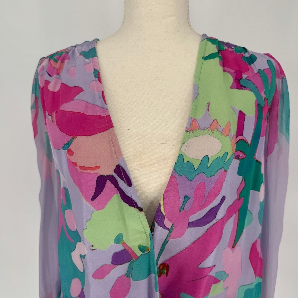 Rococo Sand Bodysuit XS Sheer Floral Deep V Boho Festival Resortwear Colorful - Picture 3 of 16